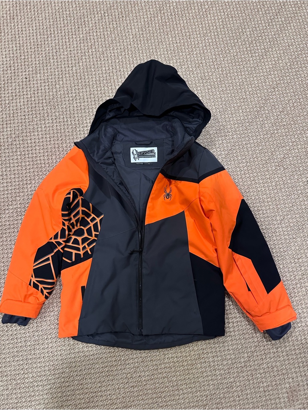 Spyder Orange and Black Youth Hooded Winter Jacket